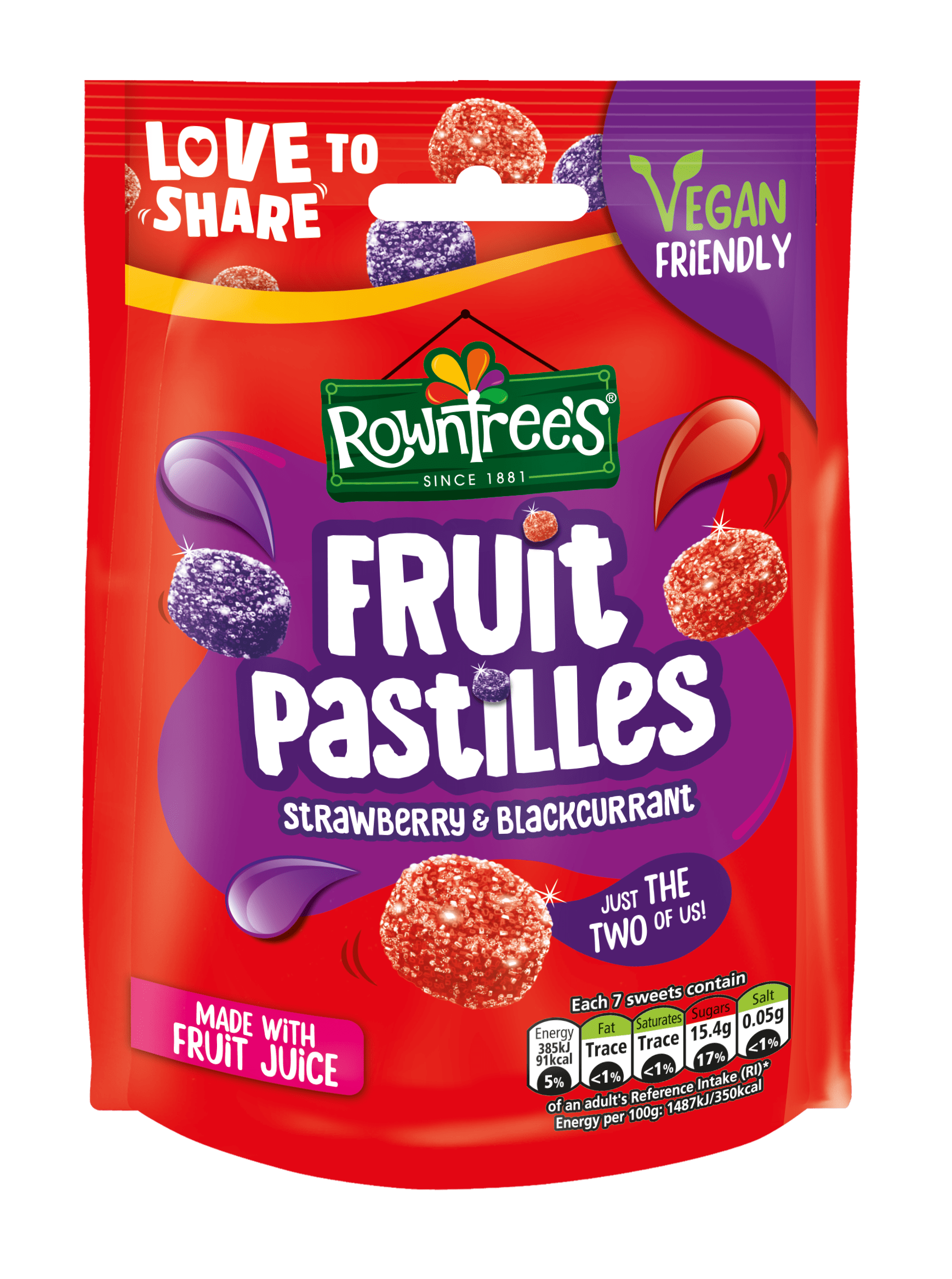 Rowntree's® Fruit Pastilles Strawberry & Blackcurrant Sharing Bag 143g