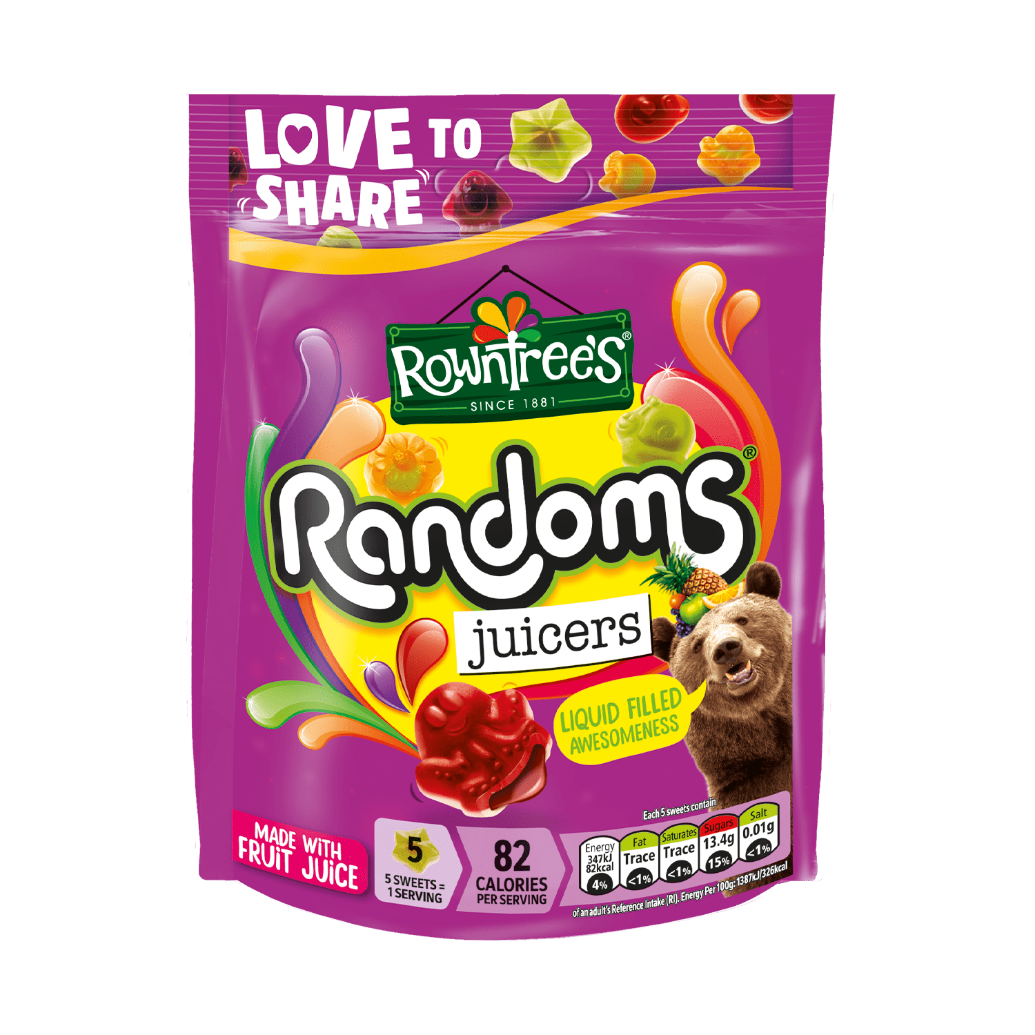 ROWNTREE'S Randoms Juicers Sweets Sharing Bag 140g